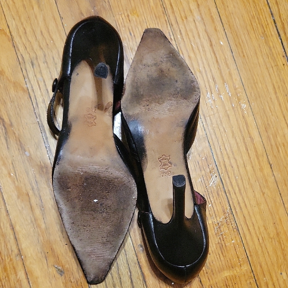 Carlos Falchi Black Leather Pointed Toe High Heels Shoes Size 7 1/2 B - Picture 9 of 16